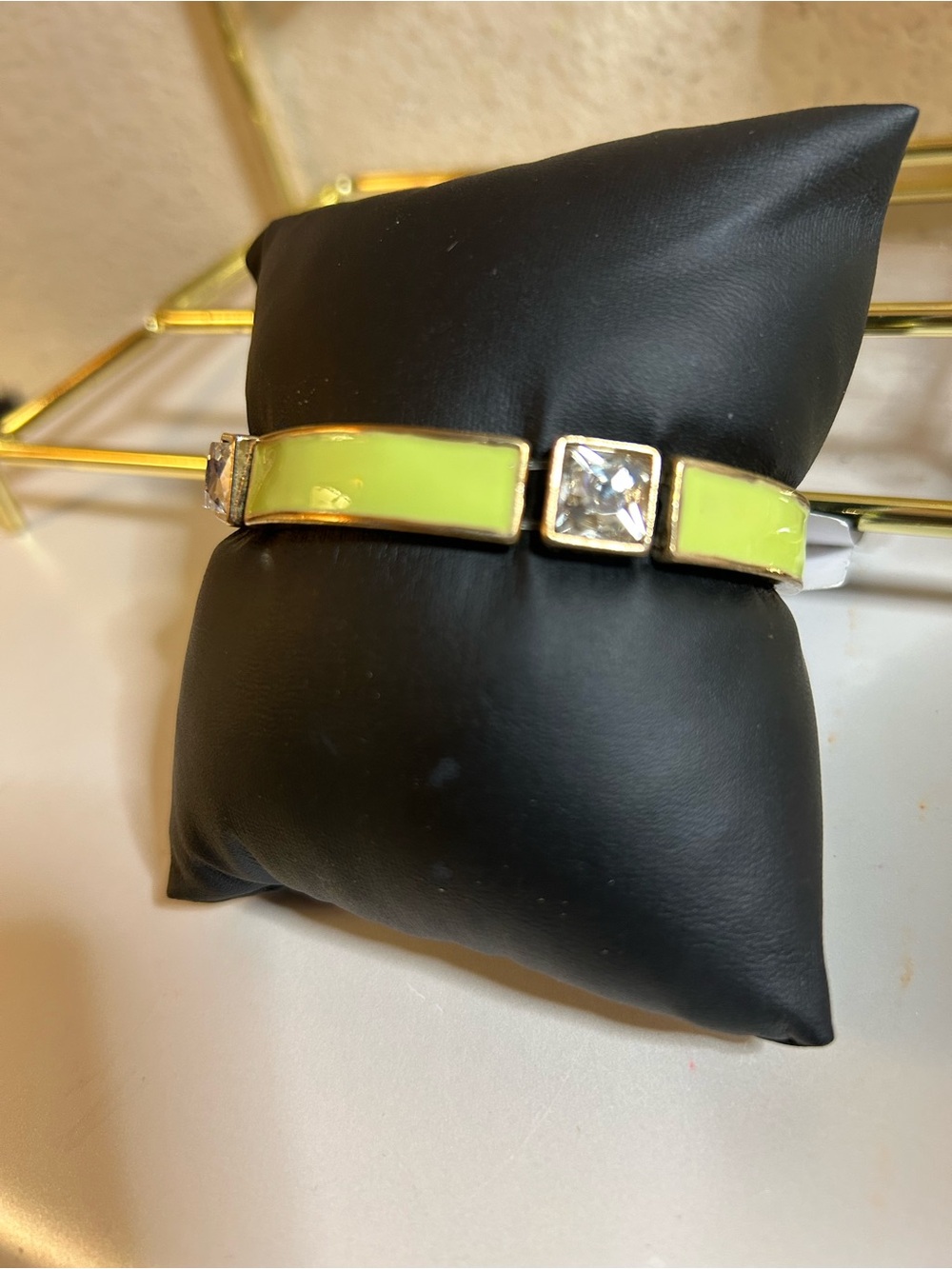 Gold-Tone Bracelet with Lime Enamel and Clear Stone Accent
